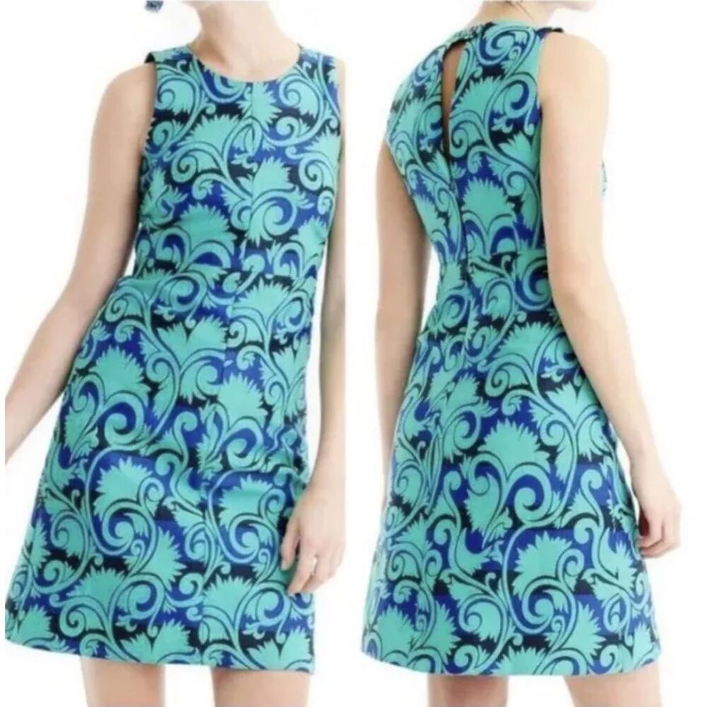J.‎ Crew Size 2 Mini Dress Blue Vineyard Jacquard Sleeveless A-Line